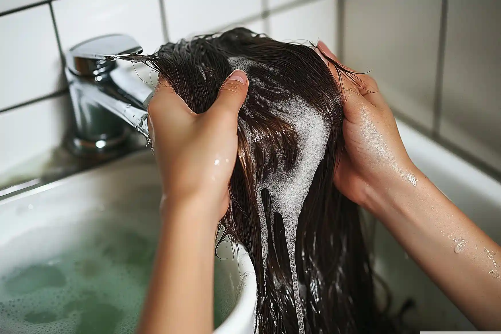 Washing hair extensions with sulfate-free shampoo