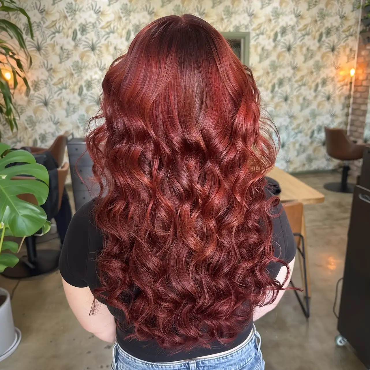 Red hair extensions before and after at ZAYN Salon St Kilda